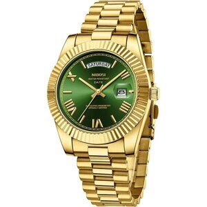 Men's Gold Green Stainless Steel Analog Classic Design Stylish Wrist Watch